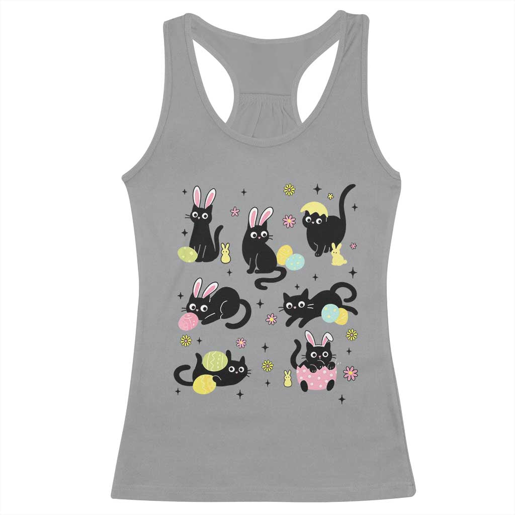 Funny Black Cat With Bunny Eggs Easter Day Racerback Tank Top TS11 Sport Gray Print Your Wear