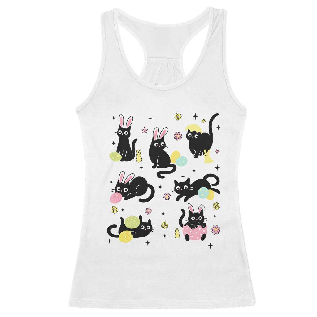 Funny Black Cat With Bunny Eggs Easter Day Racerback Tank Top TS11 White Print Your Wear