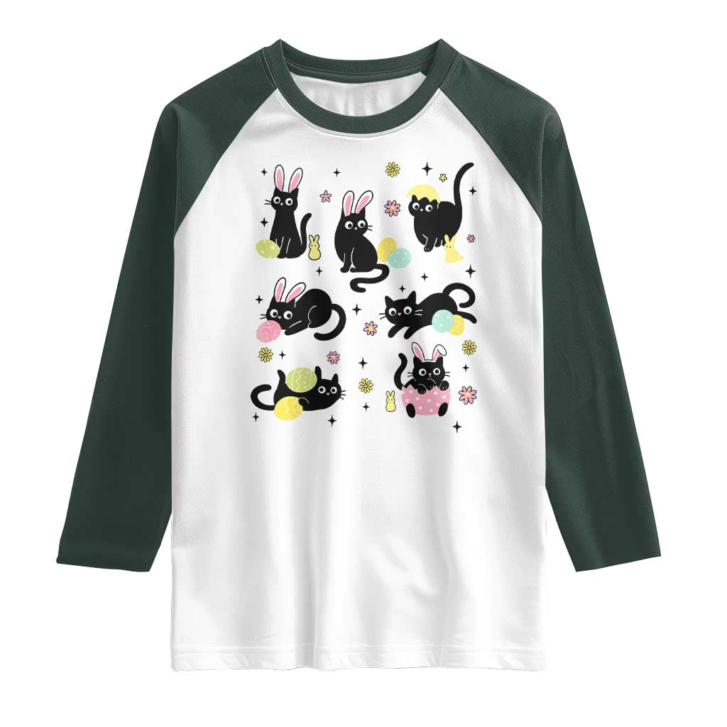 Funny Black Cat With Bunny Eggs Easter Day Raglan Shirt TS11 White Dark Forest Green Print Your Wear