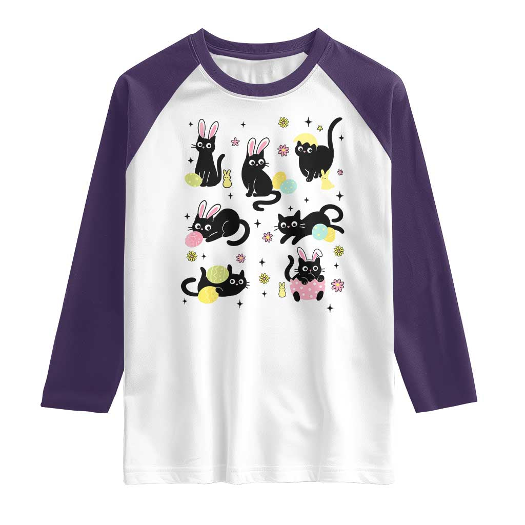 Funny Black Cat With Bunny Eggs Easter Day Raglan Shirt TS11 White Purple Print Your Wear