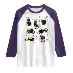 Funny Black Cat With Bunny Eggs Easter Day Raglan Shirt TS11 White Purple Print Your Wear