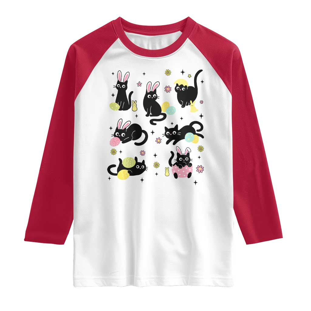 Funny Black Cat With Bunny Eggs Easter Day Raglan Shirt TS11 White Red Print Your Wear