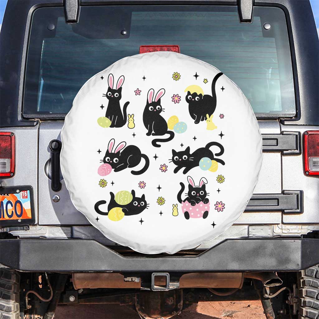 Funny Black Cat With Bunny Eggs Easter Day Spare Tire Cover TS11 No hole White Print Your Wear