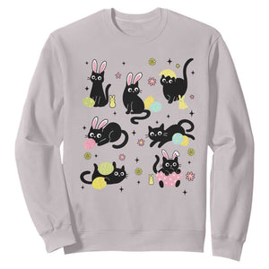 Funny Black Cat With Bunny Eggs Easter Day Sweatshirt TS11 Ice Gray Print Your Wear