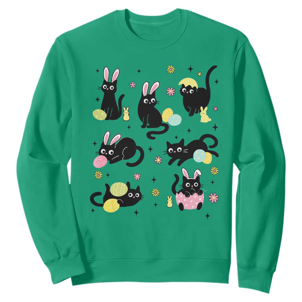 Funny Black Cat With Bunny Eggs Easter Day Sweatshirt TS11 Irish Green Print Your Wear
