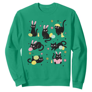 Funny Black Cat With Bunny Eggs Easter Day Sweatshirt TS11 Irish Green Print Your Wear