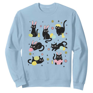 Funny Black Cat With Bunny Eggs Easter Day Sweatshirt TS11 Light Blue Print Your Wear