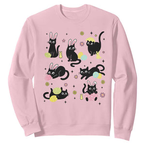 Funny Black Cat With Bunny Eggs Easter Day Sweatshirt TS11 Light Pink Print Your Wear