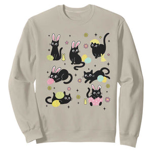 Funny Black Cat With Bunny Eggs Easter Day Sweatshirt TS11 Sand Print Your Wear