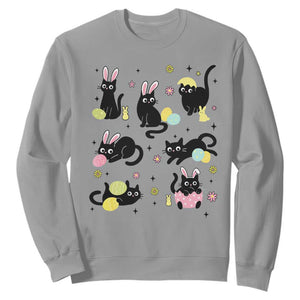 Funny Black Cat With Bunny Eggs Easter Day Sweatshirt TS11 Sport Gray Print Your Wear