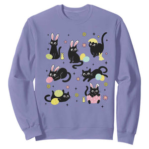 Funny Black Cat With Bunny Eggs Easter Day Sweatshirt TS11 Violet Print Your Wear