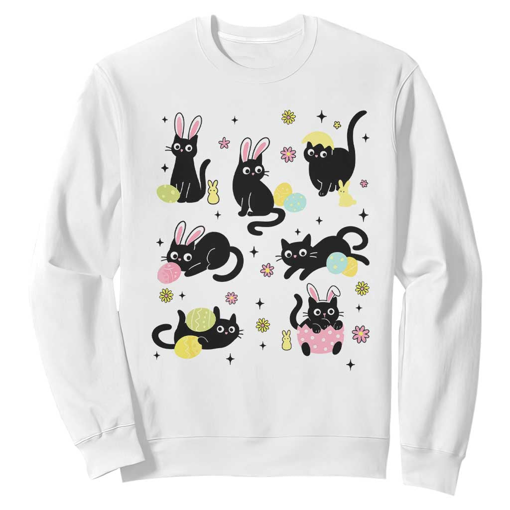 Funny Black Cat With Bunny Eggs Easter Day Sweatshirt TS11 White Print Your Wear