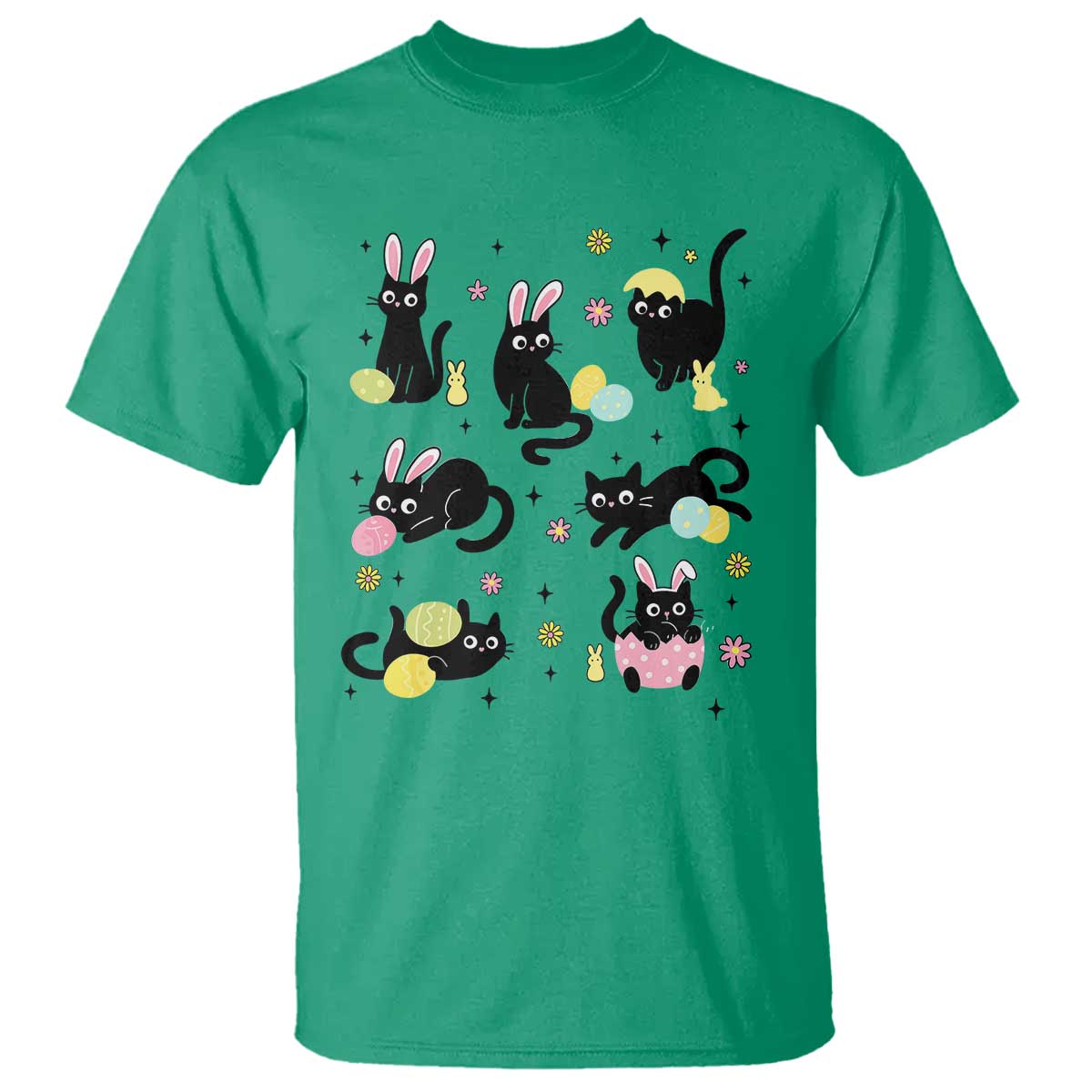 Funny Black Cat With Bunny Eggs Easter Day T Shirt TS11 Irish Green Print Your Wear