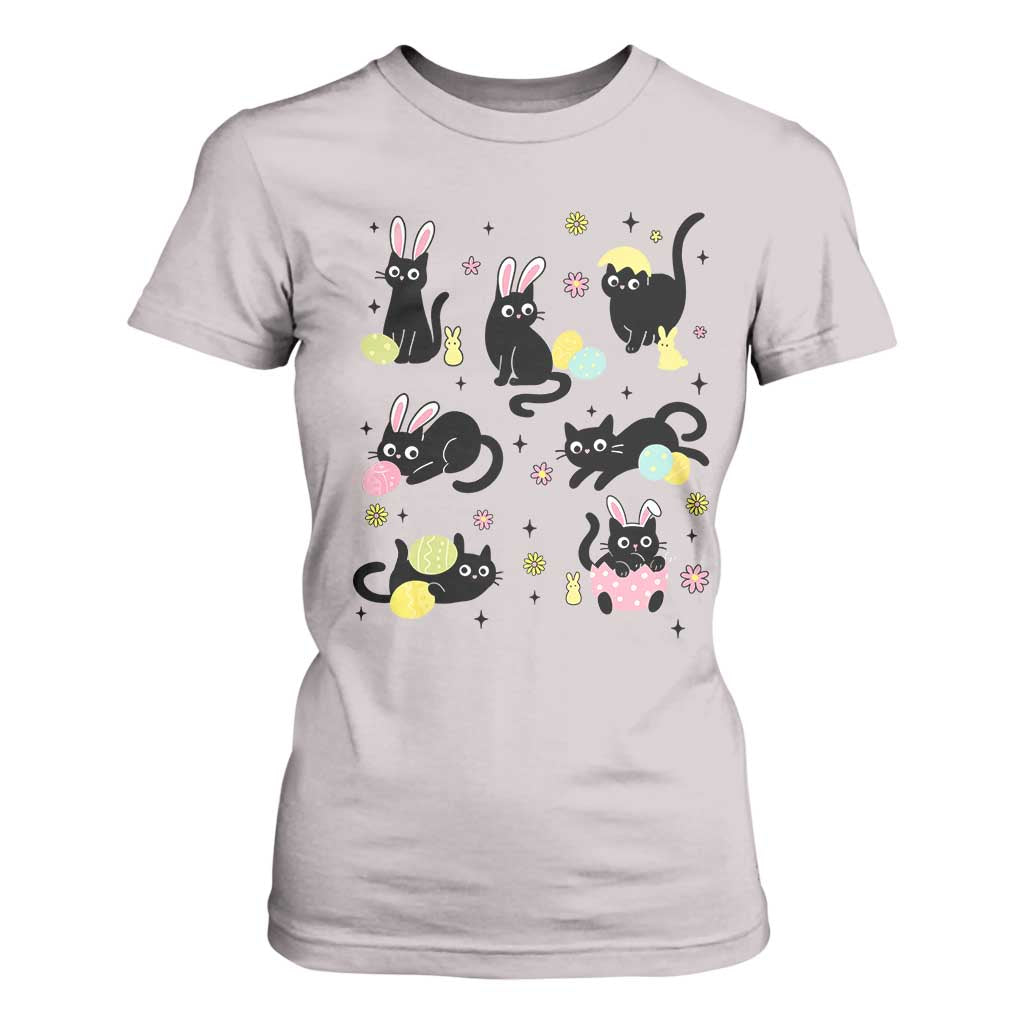 Funny Black Cat With Bunny Eggs Easter Day T Shirt For Women TS11 Ice Gray Print Your Wear