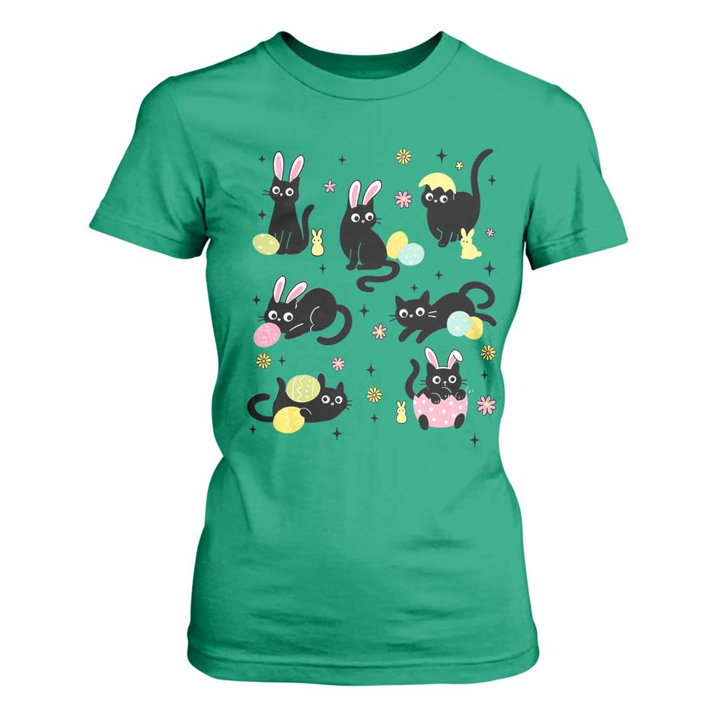 Funny Black Cat With Bunny Eggs Easter Day T Shirt For Women TS11 Irish Green Print Your Wear