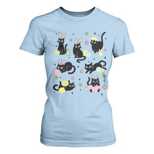 Funny Black Cat With Bunny Eggs Easter Day T Shirt For Women TS11 Light Blue Print Your Wear