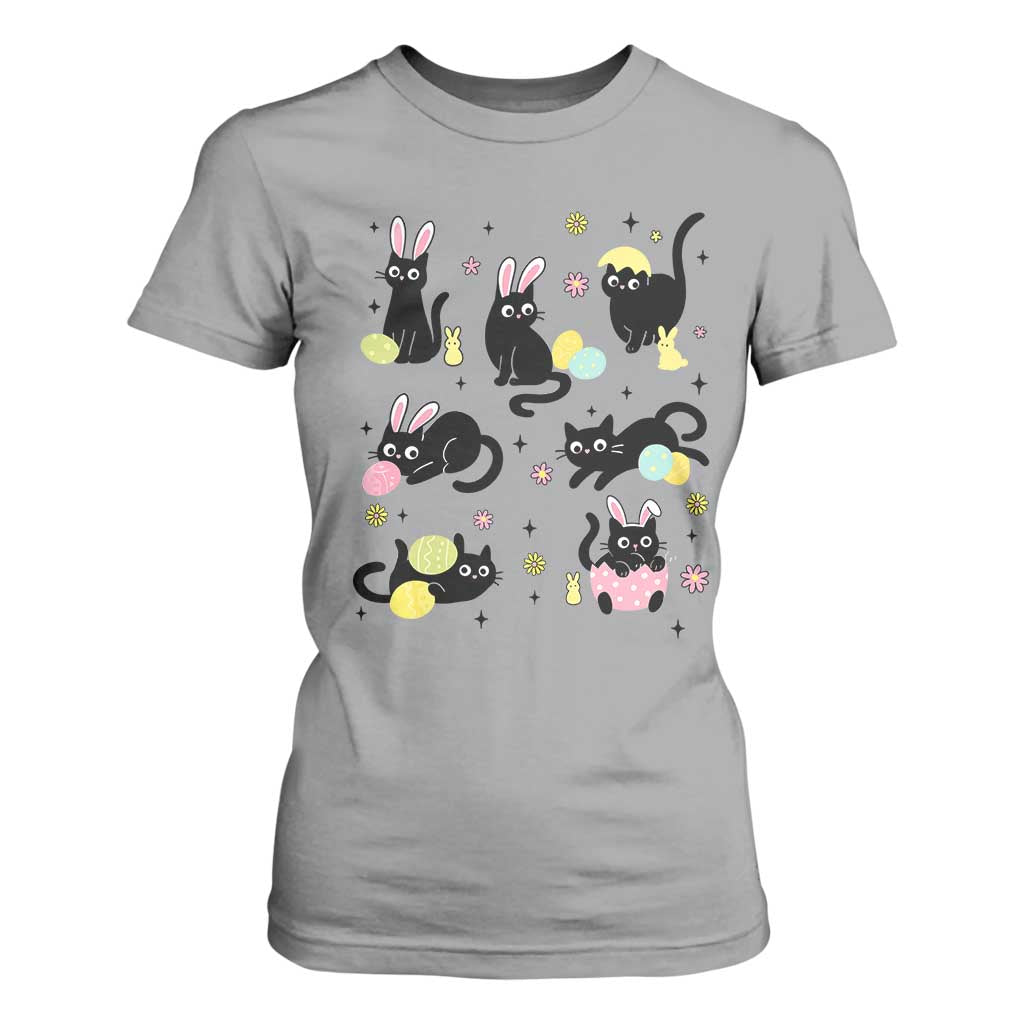 Funny Black Cat With Bunny Eggs Easter Day T Shirt For Women TS11 Sport Gray Print Your Wear