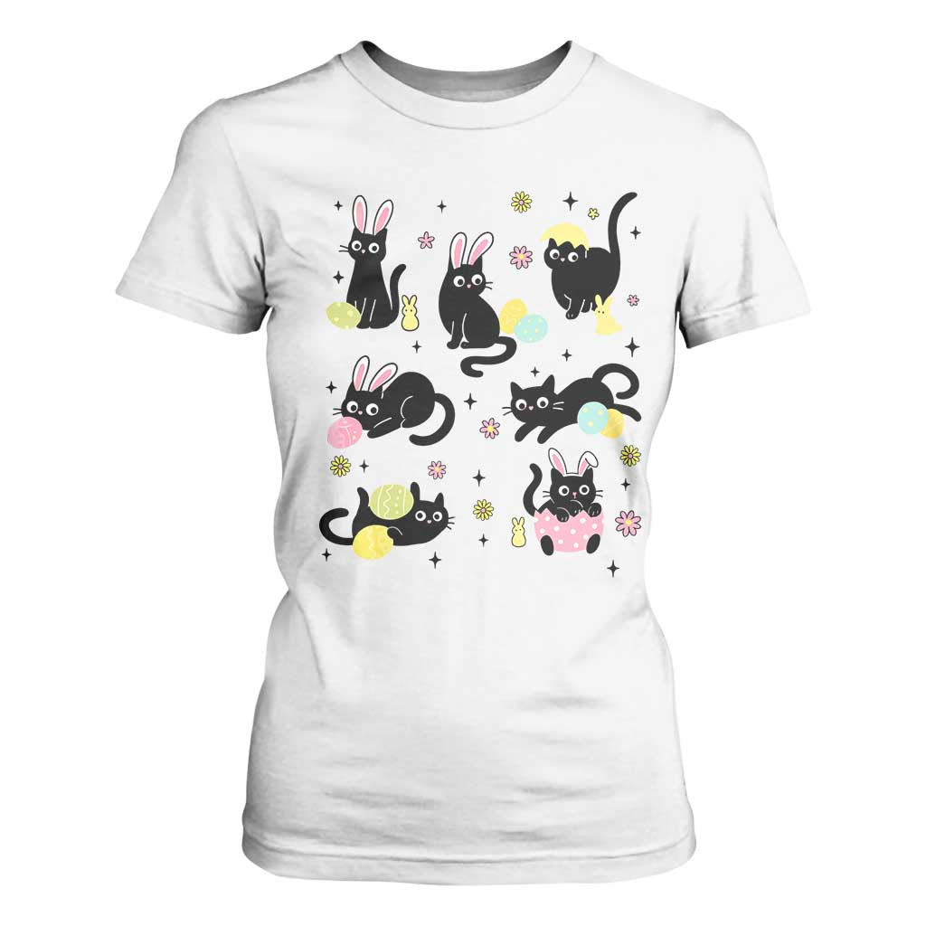 Funny Black Cat With Bunny Eggs Easter Day T Shirt For Women TS11 White Print Your Wear