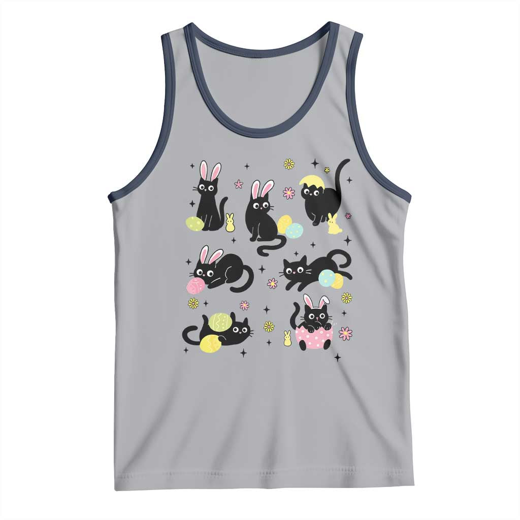 Funny Black Cat With Bunny Eggs Easter Day Tank Top TS11 Athletic Heather Navy Print Your Wear