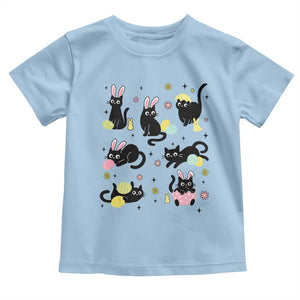 Funny Black Cat With Bunny Eggs Easter Day Toddler T Shirt TS11 Light Blue Print Your Wear