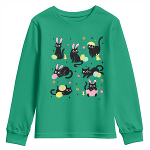 Funny Black Cat With Bunny Eggs Easter Day Youth Sweatshirt TS11 Irish Green Print Your Wear
