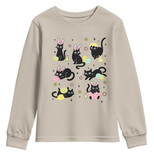 Funny Black Cat With Bunny Eggs Easter Day Youth Sweatshirt TS11 Sand Print Your Wear