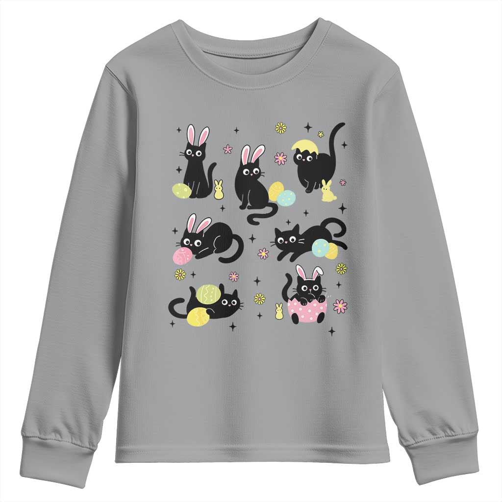 Funny Black Cat With Bunny Eggs Easter Day Youth Sweatshirt TS11 Sport Gray Print Your Wear