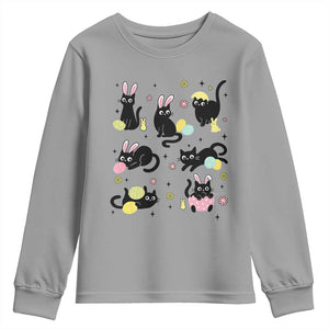 Funny Black Cat With Bunny Eggs Easter Day Youth Sweatshirt TS11 Sport Gray Print Your Wear
