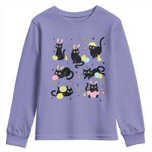 Funny Black Cat With Bunny Eggs Easter Day Youth Sweatshirt TS11 Violet Print Your Wear