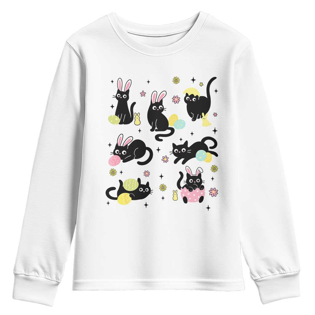 Funny Black Cat With Bunny Eggs Easter Day Youth Sweatshirt TS11 White Print Your Wear