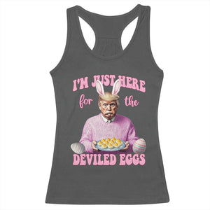 Funny Easter Day Trump Racerback Tank Top I'm Just Here For The Deviled Eggs Bunny Ears TS11 Dark Heather Print Your Wear
