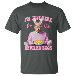 Funny Easter Day Trump T Shirt I'm Just Here For The Deviled Eggs Bunny Ears TS11 Dark Heather Print Your Wear