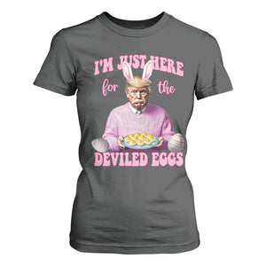 Funny Easter Day Trump T Shirt For Women I'm Just Here For The Deviled Eggs Bunny Ears TS11 Dark Heather Print Your Wear