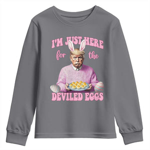 Funny Easter Day Trump Youth Sweatshirt I'm Just Here For The Deviled Eggs Bunny Ears TS11 Charcoal Print Your Wear