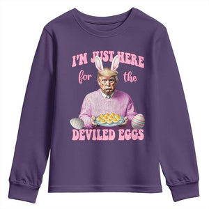 Funny Easter Day Trump Youth Sweatshirt I'm Just Here For The Deviled Eggs Bunny Ears TS11 Purple Print Your Wear