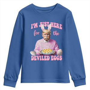 Funny Easter Day Trump Youth Sweatshirt I'm Just Here For The Deviled Eggs Bunny Ears TS11 Royal Blue Print Your Wear