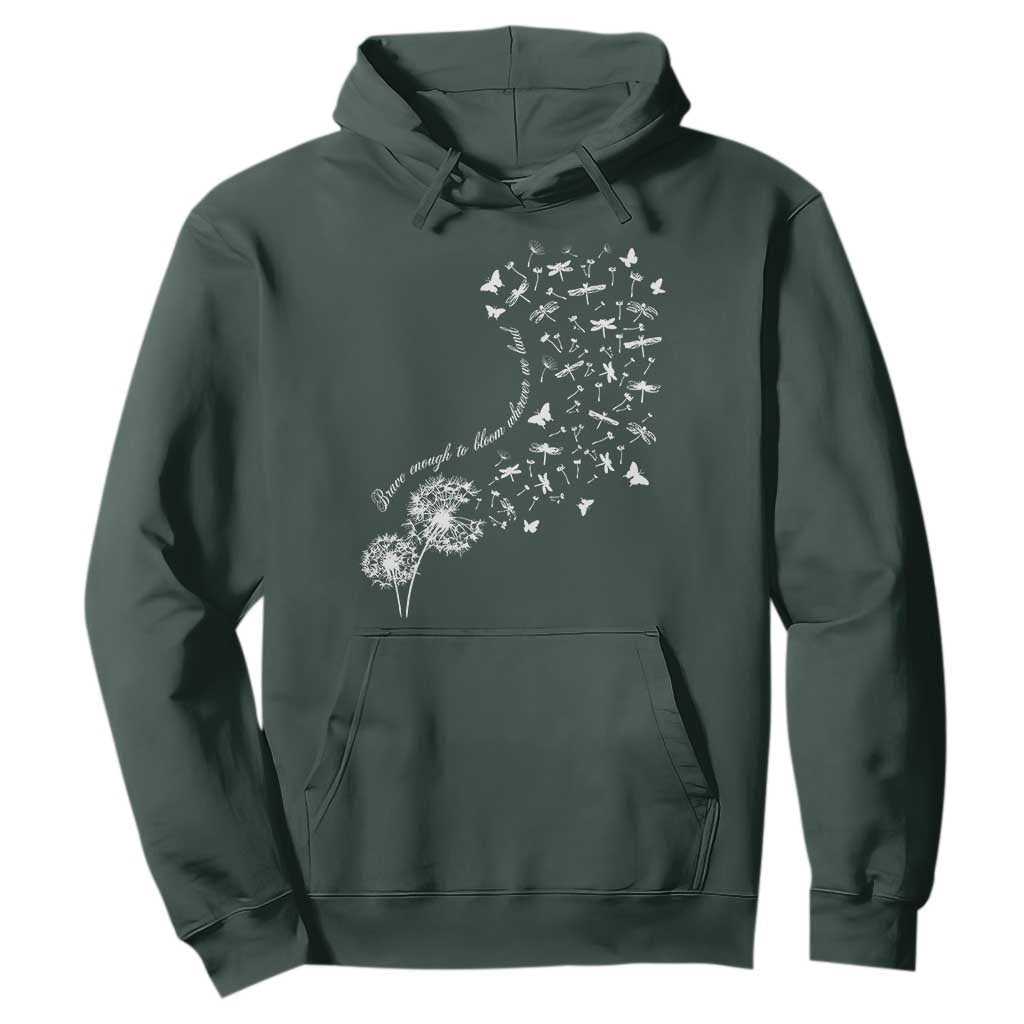 Military Child Month Hoodie Brave Enough To Bloom Wherever We Land Dandelion Flowers TS11 Dark Forest Green Print Your Wear