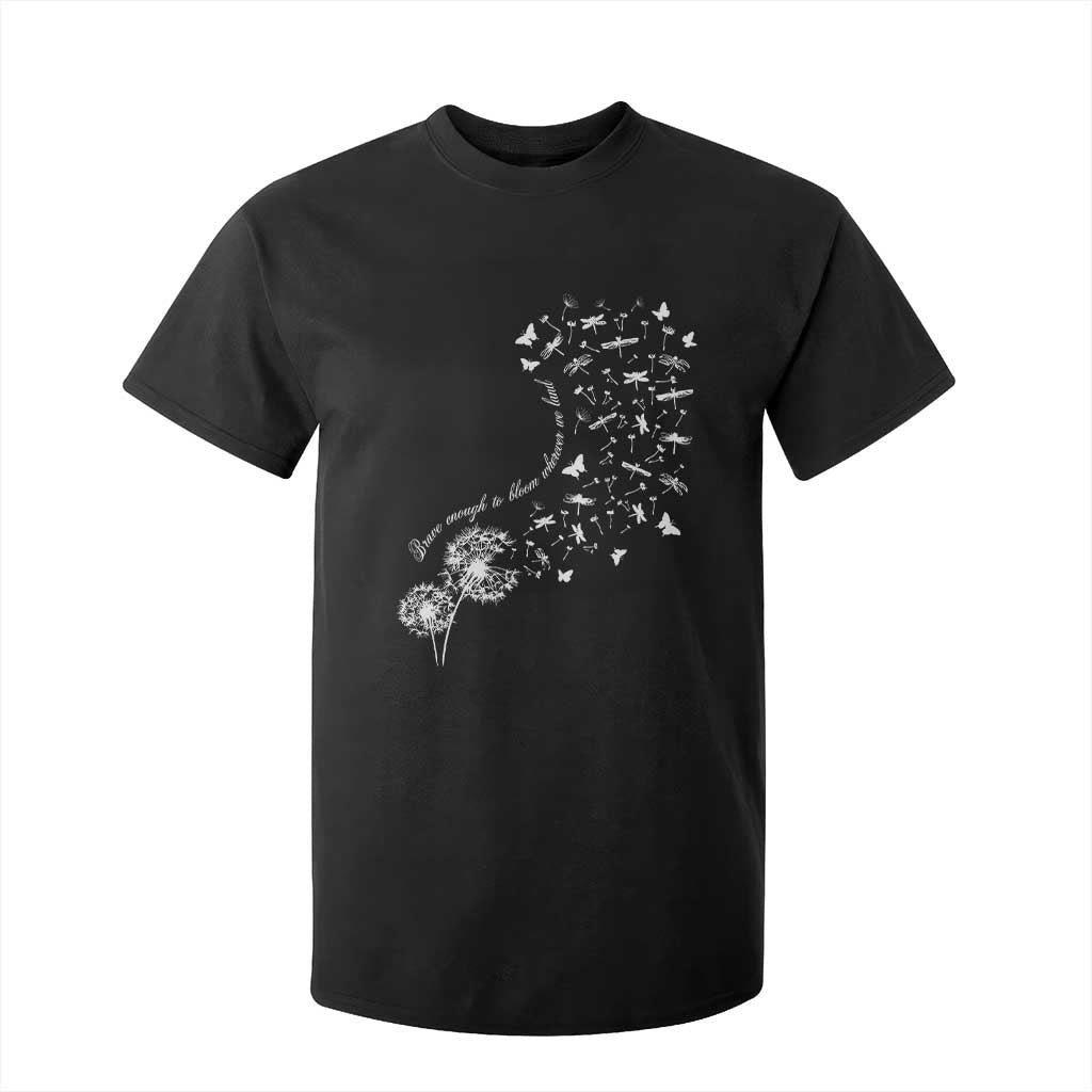 Military Child Month T Shirt For Kid Brave Enough To Bloom Wherever We Land Dandelion Flowers TS11 Black Print Your Wear