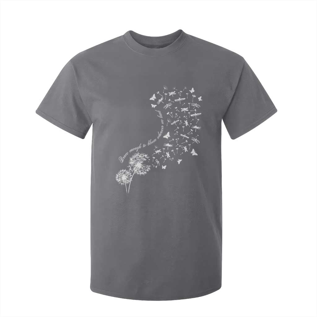Military Child Month T Shirt For Kid Brave Enough To Bloom Wherever We Land Dandelion Flowers TS11 Charcoal Print Your Wear