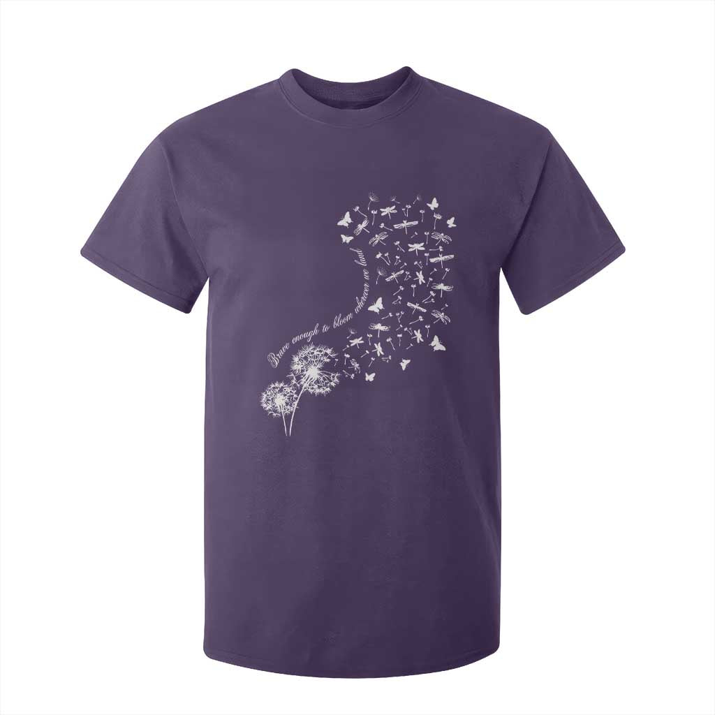 Military Child Month T Shirt For Kid Brave Enough To Bloom Wherever We Land Dandelion Flowers TS11 Purple Print Your Wear