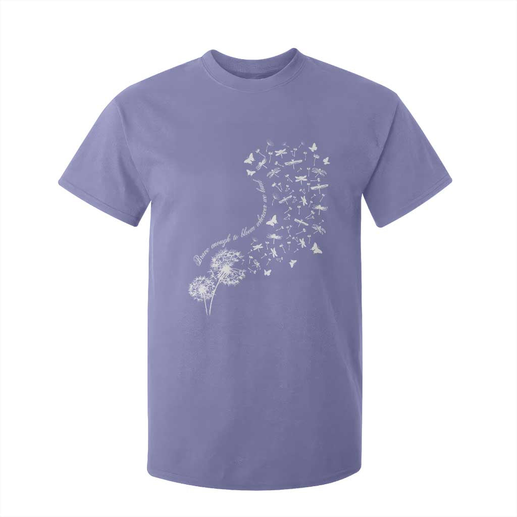 Military Child Month T Shirt For Kid Brave Enough To Bloom Wherever We Land Dandelion Flowers TS11 Violet Print Your Wear