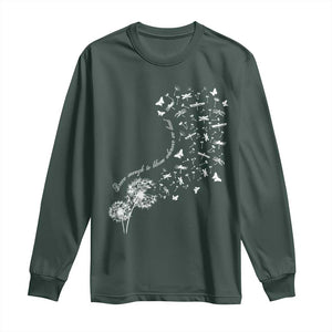 Military Child Month Long Sleeve Shirt Brave Enough To Bloom Wherever We Land Dandelion Flowers TS11 Dark Forest Green Print Your Wear