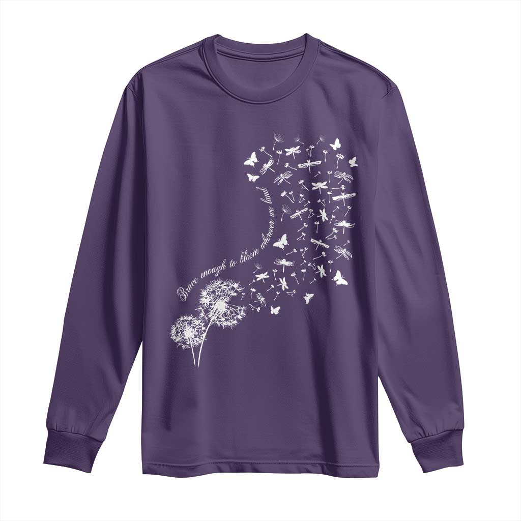 Military Child Month Long Sleeve Shirt Brave Enough To Bloom Wherever We Land Dandelion Flowers TS11 Purple Print Your Wear