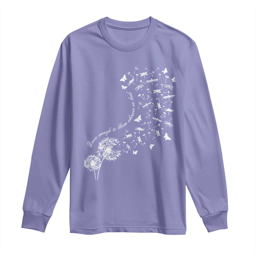 Military Child Month Long Sleeve Shirt Brave Enough To Bloom Wherever We Land Dandelion Flowers TS11 Violet Print Your Wear