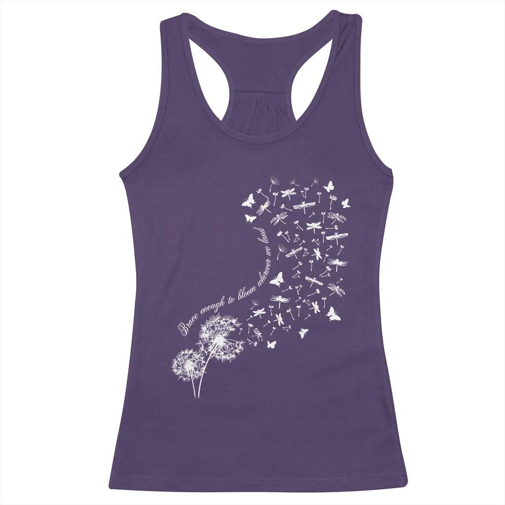 Military Child Month Racerback Tank Top Brave Enough To Bloom Wherever We Land Dandelion Flowers TS11 Purple Print Your Wear