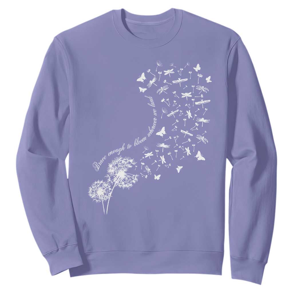Military Child Month Sweatshirt Brave Enough To Bloom Wherever We Land Dandelion Flowers TS11 Violet Print Your Wear