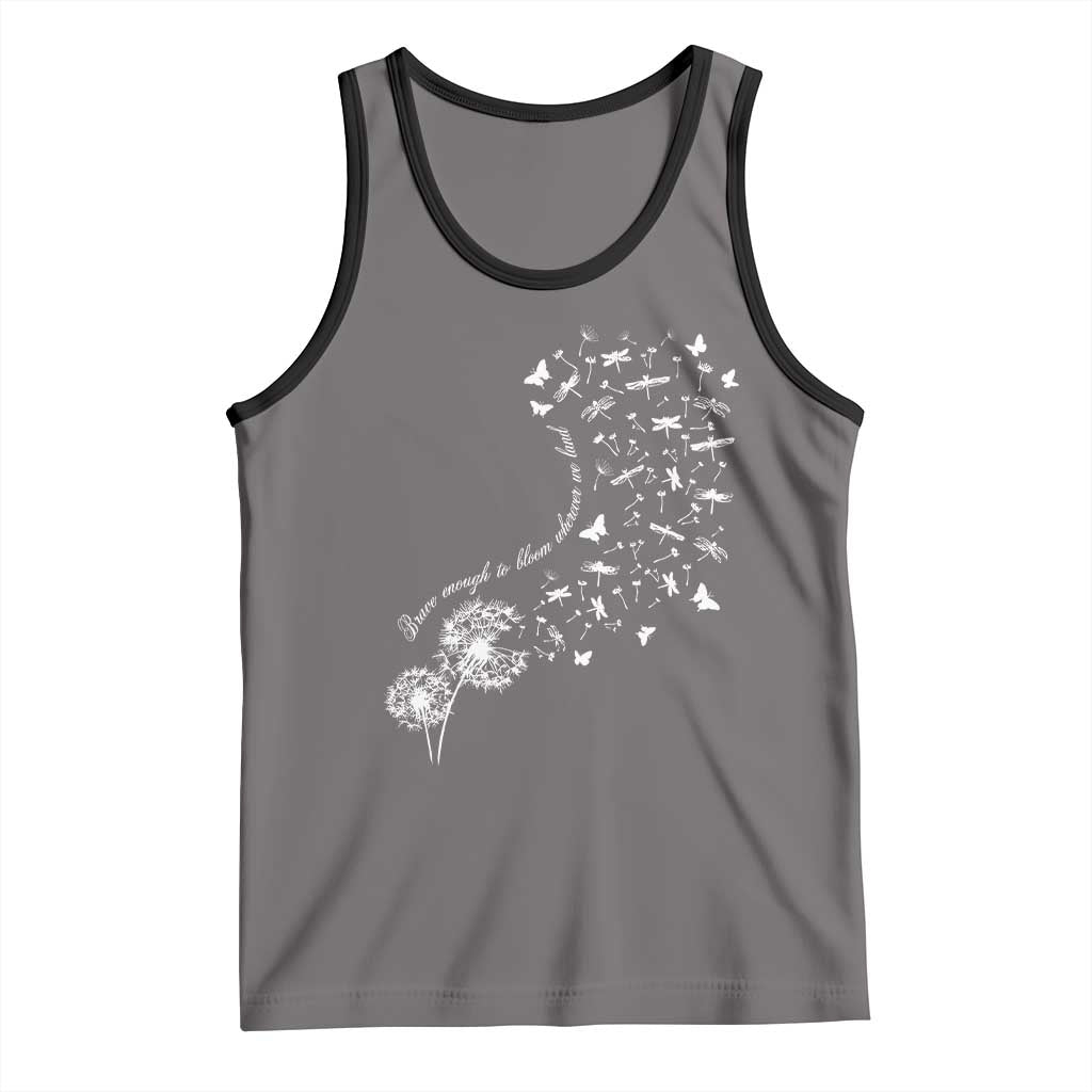 Military Child Month Tank Top Brave Enough To Bloom Wherever We Land Dandelion Flowers TS11 Deep Heather Black Print Your Wear