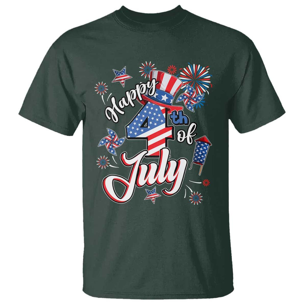 Funny Patriotic Independence Day T Shirt Happy 4th Of July American Firework TS11 Dark Forest Green Print Your Wear
