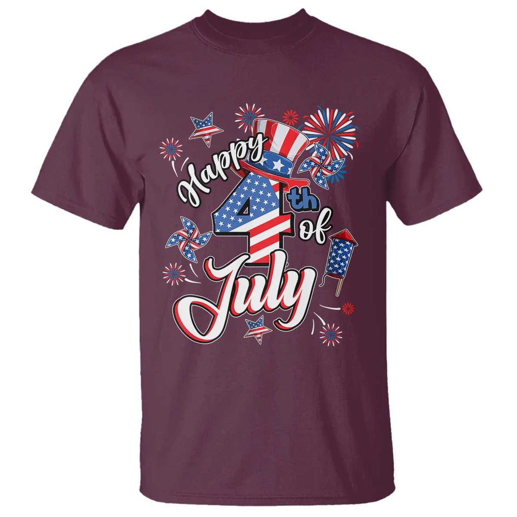 Funny Patriotic Independence Day T Shirt Happy 4th Of July American Firework TS11 Maroon Print Your Wear