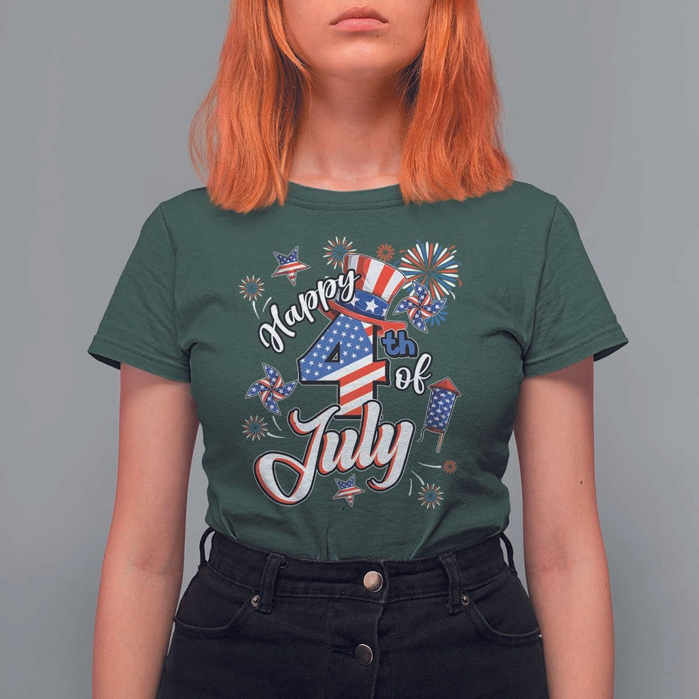 Funny Patriotic Independence Day T Shirt For Women Happy 4th Of July American Firework TS11 Dark Forest Green Print Your Wear
